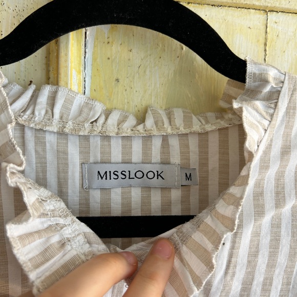 Vintage Ruffle Collared Striped Button Up Shirt - Picture 5 of 5